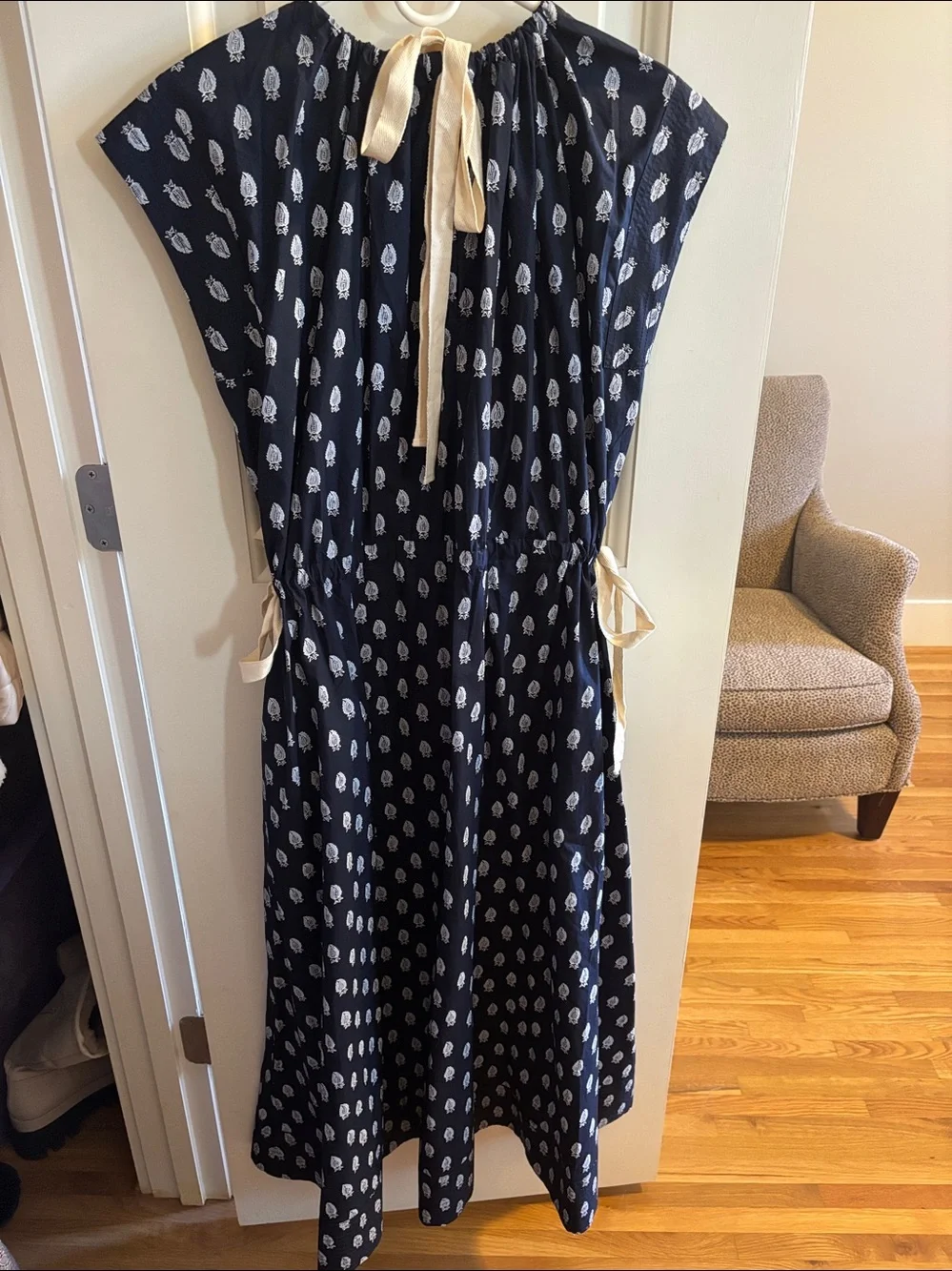 Banana Republic Navy White Cream Printed Long Dress Large